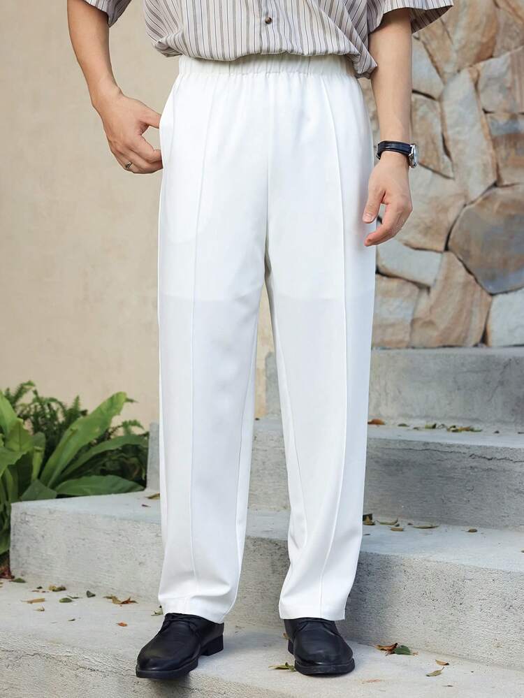 Men's White Straight Leg Pocket Pants, Suitable For Commuting, Spring/Autumn