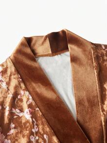 MOTF PREMIUM FLORAL PRINT VELVET LONG ROBE, AUTUMN/WINTER - Brown - View 3