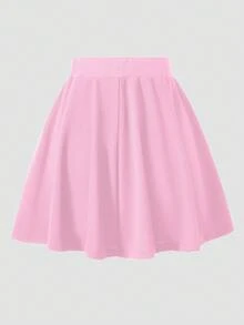 Girls' Casual All-Match Versatile Commuting Ladylike Urban Knit A-Line Ruffle Hem Mini Skirt - Pink - View 2