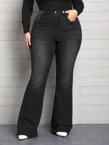 EMERY ROSE Plus Size Elegant Slimming Flare Leg Jeans - Dark Grey - View 6