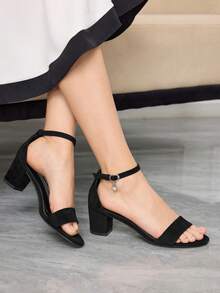 Sleekvia 女士优雅踝带凉鞋，时尚纯色厚底高跟鞋，圆头粗跟搭扣设计，适合婚礼、休闲、度假、约会、办公、通勤等场合，亦可作为礼物。 - 黑色 - 查看 5