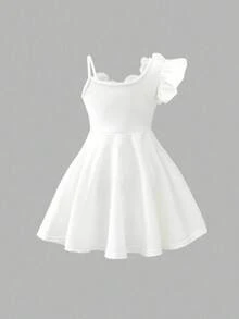 女婴优雅可爱针织白色碎花无袖连衣裙 - 彩色 - 查看 7