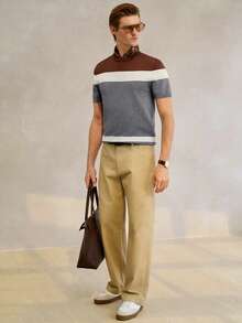 Manfinity Homme 男士休闲日常撞色圆领短袖针织上衣 - 灰色 - 查看 4