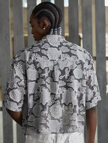 NEON BLANC Camisa Casual Masculina de Estampa Floral Xadrez, Caimento Solto e Ombros Caídos, Estilo de Férias de Verão - Preto - Visão 4
