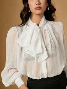 Briarwyn Áo kiểu nữ thời trang, gợi cảm, xuyên thấu, cổ buộc dây bằng vải lưới. - trắng - Xem 10