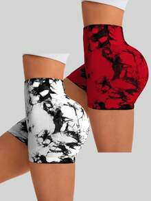 Easithlete 2PCS Women's Tie-Dye Print Casual Fitness Sports Shorts - Multicolor - View 4
