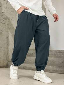 Manfinity Homme Pantalones casuales de unicolor con cordón para hombres de talla grande, pantalones holgados, pantalones de chándal holgados para hombres - Azul - Ver 5