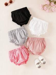 SHEIN 5pcs/Pack Baby Girls' Lightweight Floral Bloomers Casual Cute Diaper Cover Shorts, Breathable Bottoms - Multicolor - View 4