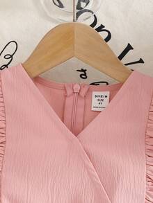 SHEIN 女童V领荷叶边休闲连体裤 - 淡紫色 - 查看 8