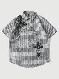 Men's Plaid Print Button Front Casual Short Sleeve Shirt