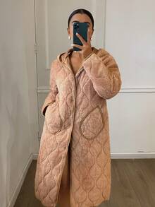 DAZY 女士绗缝加厚连帽宽松中长睡袍，冬季睡衣 - 灰色 - 查看 8