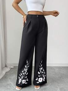 SHEIN Elenzya Bộ đồ nữ thường ngày in hoa, quần ống rộng dáng suông và áo croptop, set 2 món mùa hè, quần ống rộng nữ, set quần hai mảnh, set quần và áo mùa hè, trang phục nữ thường ngày, trang phục mùa hè nữ, quần kiểu Y2K, trang phục mặc nhà, quần ống rộng, quần công sở, set đồ đi nghỉ mát nữ, set 2 món nữ, trang phục hợp xu hướng, set 2 món nữ, trang phục mùa hè cho nữ. - màu đen - Xem 3