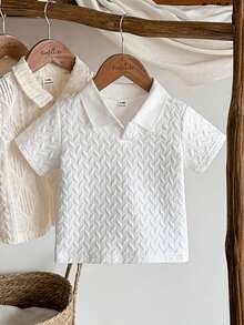 SHEIN Vintaside Kids 男婴可爱舒适百搭休闲时尚纹理面料上衣 - 白色 - 查看 4