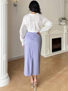 Modelyn Women's Elegant Commuter 3D Floral Decor Skirt Lilac Lavender Skirt Elegant Lavender Pencil Skirt Women's Fashion Skirt - Purple - View 2