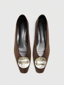 CUCCOO BIZCHIC Women's Square Toe Slip-On Shoes With Metal Buckle, Minimalist Design Valentine's Day - Khaki - View 2