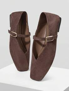 MOTF 女士PU皮革方头平底鞋 - 咖啡棕 - 查看 10