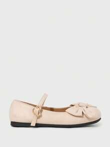 ROMWE Kawaii Women's Fashionable & Sweet Bow Decor Flats For Christmas Valentine's Day - Beige suede - View 2