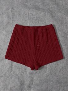 SHEIN EZwear Summer Outfits Elastic Waist Solid Textured Shorts - Burgundy - View 2