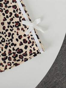 SHEIN 2pcs Girls Autumn/Winter Sweet & Cool Cherry Leopard Print Set, Cherry Print Long Sleeve Top + Leopard Print Flare Pants With Bow - Apricot - View 6