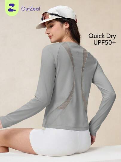 OutZeal 女士户外T恤跑步健身速干防紫外线长袖后背网眼户外上衣