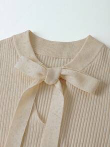 Franclia 新款时尚优雅高品质女士针织毛衣连衣裙，秋季百搭 - 奶油色 - 查看 5