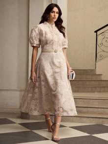 ZEYLAH Organza Cutout Waist Tie Midi Dress, Spring/Summer - Apricot - View 5