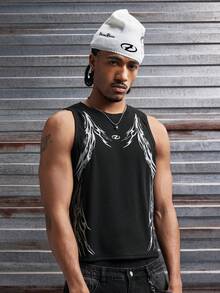 AXEPEAK Herrlinne med gotiskt tryck och lös passform, ärmlös - Svart - Visa 6