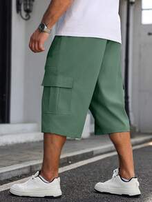 Manfinity Homme Quần lửng 7/8 nam cỡ lớn, màu trơn, có dây rút ở eo, kiểu dáng thường ngày, đa năng, phù hợp đi làm. - Màu xanh Bạc hà - Xem 2