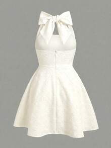 Girlism 少女白色提花露背蝴蝶结优雅连衣裙