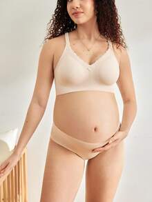 Moonlight&Mama 1pc Women Seamless Solid Color Lace Comfortable Gather Removable Padded Maternity & Nursing Bra - Pink - View 6