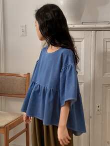 DAZY Tween Girls Round Neck Short Sleeve Denim Top - Blue - View 6