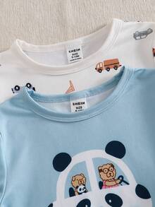 4pcs/Set Toddler Boys' Cartoon Dinosaur Print Crew Neck Long Sleeve Pajama Set - Multicolor - View 5