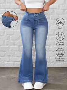 Flexra Quần jeans ống loe ôm vừa vặn, giặt thường ngày dành cho nữ - Màu xanh lam - Xem 1
