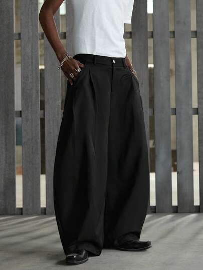 NEON BLANC 男士纯色褶裥休闲阔腿裤