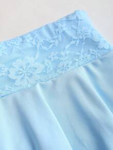 Sweetra 女士蓝色性感V领蕾丝拼接吊带背心和荷叶边修身半裙两件套，春夏款 - 藍色 - 查看 7