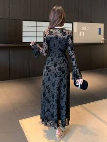 DAZY 春夏白色正式连衣裙，优雅修身拼接腰部连衣裙，适合婚礼、派对、宴会、通勤等场合。 - 黑色 - 查看 2