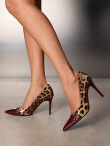 CUCCOO SZL Women's Fashion Pointed Toe Leopard Print Splicing Patent Leather High Heel Pumps Spring Shoes Spring Break Easter Prom Heels Valentine's Day - Rose Red - View 7