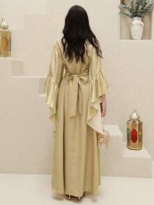 Al Najma 女士优雅几何印花喇叭袖阿拉伯风格连衣裙，秋季 - 彩色 - 查看 8