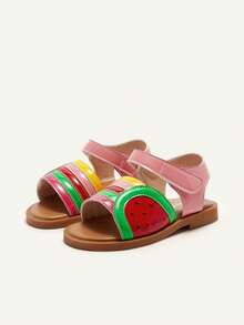 Cozy Pixies 一对春夏色彩缤纷、撞色水果图案的可爱时尚百搭度假田园公主风女童平底凉鞋 - 彩色 - 查看 4