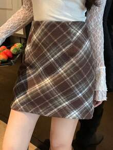 DAZY Women's Plaid Mini Skirt, Casual And Youthful - Coffee Brown - View 2