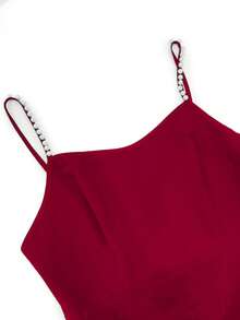 GlowEve 复古优雅新款春夏性感时尚优雅酒红色吊带铆钉V领收腰阔腿休闲通勤约会百搭优雅女士连体裤 - 酒紅色 - 查看 5