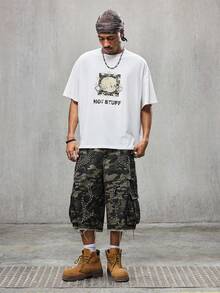 SHEIN HOT STUFF Men's Loose Fit Camouflage Cargo Shorts, Street Style, Summer - Army Green - View 9