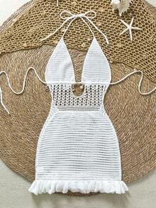 Soleia Vestido de cubierta con espalda descubierta y lazo de unicolor y calado para mujer - Multicolor - Ver 2