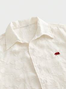 ESTAVOR Men's Jacquard Fabric Spring/Summer New Casual Holiday Fashion Light Beige Short Sleeve Shirt - Beige - View 4