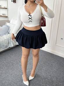 CovetEZ Plus Size Women Solid Color Casual Versatile A-Line Skirt, Spring/Summer - Navy Blue - View 6