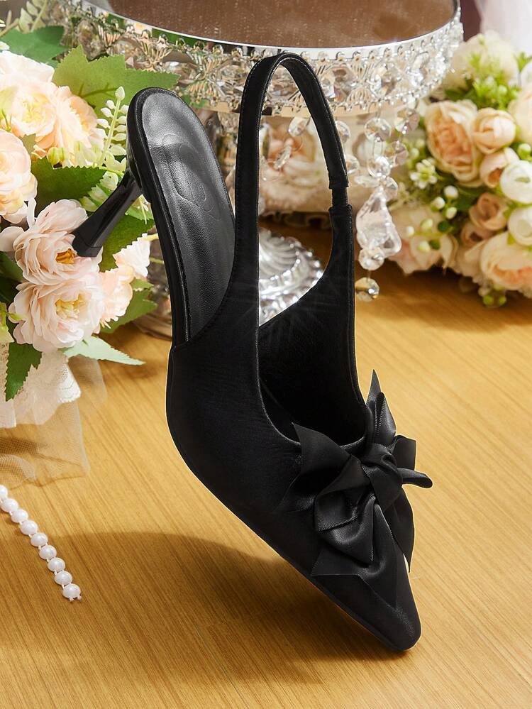 CUCCOO HITCHD Women's Pointed Toe Bow Decor Elegant High Heel Shoes Valentine's Day