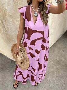 SHEIN Holidaya 女士复古印花超长连衣裙 秋季服装 - 彩色 - 查看 3