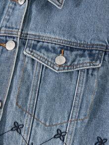 GlowEve 女士刺绣单排扣牛仔背心和牛仔迷你裙休闲套装 - 中等水洗藍 - 查看 6