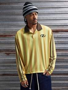 AXEPEAK Men's Casual Colorblock Striped Long Sleeve Polo Shirt, Autumn - Yellow - View 5