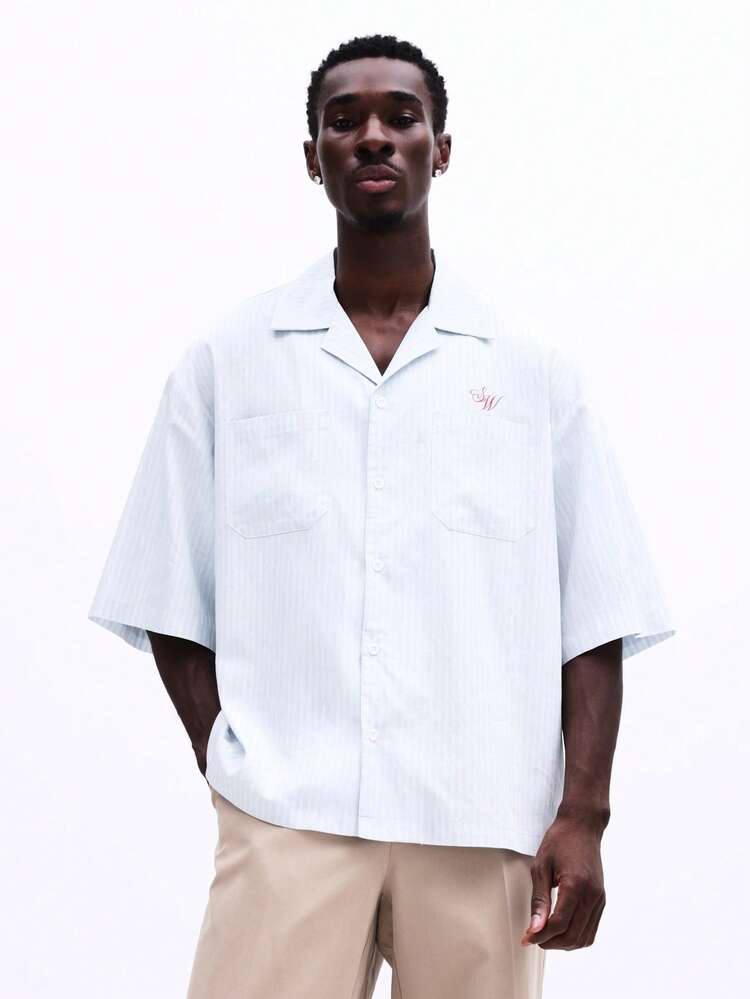 Boxy Fit Striped Shirt With Revere Collar